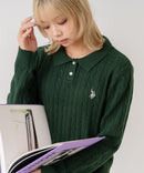 【U.S. POLO ASSN./ユーエスポロアッスン】【コンパクトすぎずルーズすぎない絶妙なサイズ感】ケーブルニットポロシャツ ケーブル編み 配色デザイン 柔らかい カジュアル きれいめ ❘ジーンズメイト公式オンラインショップ