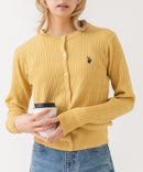 【U.S. POLO ASSN./ユーエスポロアッスン】【程よくゆとりを持たせたリラックスシルエット】ケーブルニットカーディガン クラシカル 羽織り プルオーバー風 きれいめ カジュアル 着回し イエロー ❘ジーンズメイト公式オンラインショップ