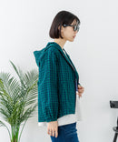 【C-FORT POINT/フォートポイント】【独特の凹凸感が肌離れよく動きやすさも◎】チェック柄 サッカー生地ジップパーカー きれいめ カジュアル ライトアウター レイヤード デイリーユース お出掛け
