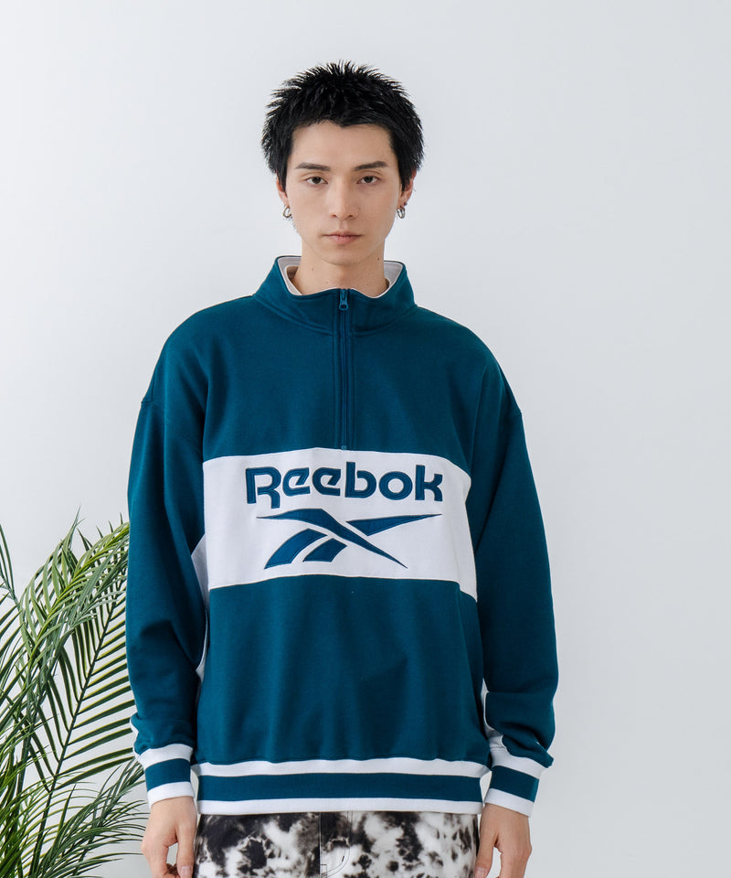 【Reebok/リーボック】裏毛 ロゴ 切替リブライン ハーフジッププルオーバー スウェット zo