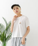 クロップド丈 ワンポイント刺繍Ｔシャツ【TeddyBear/テディベア】