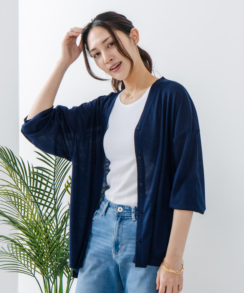 【fort point/フォートポイント】 Vネックオーバーサイズカーディガン UVカット 接触冷感zo
