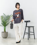 【C-FORT POINT/フォートポイント】【綿100%のやわらかな着心地】ワイドシルエット7分袖Tシャツ フレブル プリント カレッジ風ロゴ ワイドシルエット 体形カバー