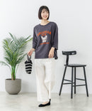 【C-FORT POINT/フォートポイント】【綿100%のやわらかな着心地】ワイドシルエット7分袖Tシャツ フレブル プリント カレッジ風ロゴ ワイドシルエット 体形カバー