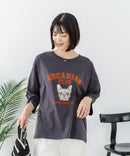 【C-FORT POINT/フォートポイント】【綿100%のやわらかな着心地】ワイドシルエット7分袖Tシャツ フレブル プリント カレッジ風ロゴ ワイドシルエット 体形カバー