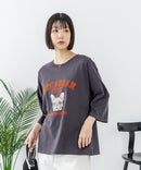 【C-FORT POINT/フォートポイント】【綿100%のやわらかな着心地】ワイドシルエット7分袖Tシャツ フレブル プリント カレッジ風ロゴ ワイドシルエット 体形カバー
