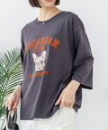 【C-FORT POINT/フォートポイント】【綿100%のやわらかな着心地】ワイドシルエット7分袖Tシャツ フレブル プリント カレッジ風ロゴ ワイドシルエット 体形カバー