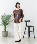 【C-FORT POINT/フォートポイント】【綿100%のやわらかな着心地】ワイドシルエット7分袖Tシャツ フレブル プリント ワイドシルエット 体形カバー