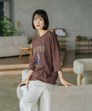 【C-FORT POINT/フォートポイント】【綿100%のやわらかな着心地】ワイドシルエット7分袖Tシャツ フレブル プリント ワイドシルエット 体形カバー