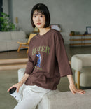 【C-FORT POINT/フォートポイント】【綿100%のやわらかな着心地】ワイドシルエット7分袖Tシャツ フレブル プリント ワイドシルエット 体形カバー
