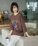 【C-FORT POINT/フォートポイント】【綿100%のやわらかな着心地】ワイドシルエット7分袖Tシャツ フレブル プリント ワイドシルエット 体形カバー