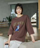 【C-FORT POINT/フォートポイント】【綿100%のやわらかな着心地】ワイドシルエット7分袖Tシャツ フレブル プリント ワイドシルエット 体形カバー