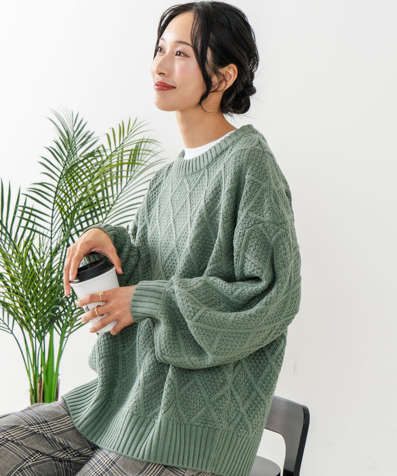 【C-FORT POINT/フォートポイント】柄編みクルーネックニットプルオーバー