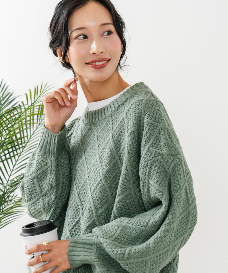 【C-FORT POINT/フォートポイント】柄編みクルーネックニットプルオーバー