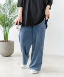 【C-FORT POINT/フォートポイント】ニットデニム ベイカーワイドパンツ デニム風 ストレッチ 柔らかい 楽パン ウエストゴム 大人カジュアル デイリー 公園 ワンマイルウェア