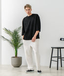 【BLUE STANDARD/ブルースタンダード】パフィースウェット バレルレッグパンツ ストレッチ 体型カバー 春服