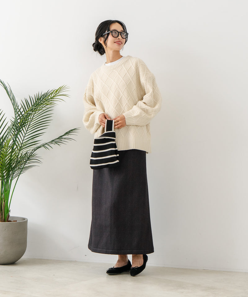 【C-FORT POINT/フォートポイント】柄編みクルーネックニットプルオーバー