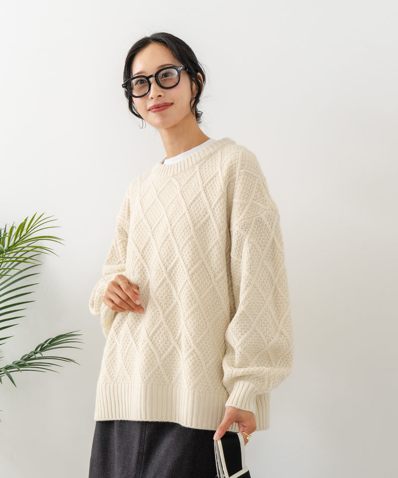 【C-FORT POINT/フォートポイント】柄編みクルーネックニットプルオーバー