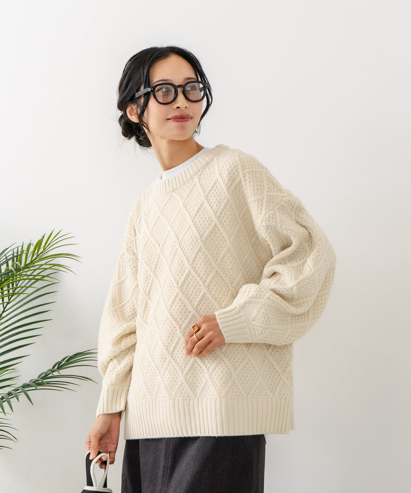 【C-FORT POINT/フォートポイント】柄編みクルーネックニットプルオーバー