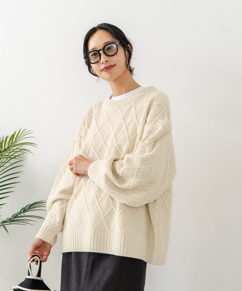 【C-FORT POINT/フォートポイント】柄編みクルーネックニットプルオーバー