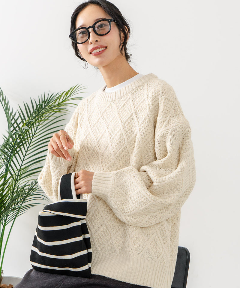 【C-FORT POINT/フォートポイント】柄編みクルーネックニットプルオーバー