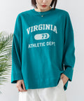 【DISCUS/ディスカス】【カレッジ調のブランドロゴプリントがアクセント】8分袖 ワイドシルエットTシャツ 綿100% カットソー ブランドロゴ カジュアル レイヤード アメカジ ストリート エメラルドグリーン M ❘ジーンズメイト公式オンラインショップ