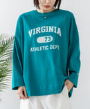 【DISCUS/ディスカス】【カレッジ調のブランドロゴプリントがアクセント】8分袖 ワイドシルエットTシャツ 綿100% カットソー ブランドロゴ カジュアル レイヤード アメカジ ストリート エメラルドグリーン M ❘ジーンズメイト公式オンラインショップ