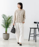 【C-FORTPOINT/フォートポイント】【袖裏と背裏に贅沢に別布をあしらいアクセントをプラス】バスク天竺クルーネックカーディガン 綿100% 柔らかい 肉厚感 ナチュラル カジュアル