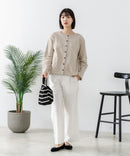 【C-FORTPOINT/フォートポイント】【袖裏と背裏に贅沢に別布をあしらいアクセントをプラス】バスク天竺クルーネックカーディガン 綿100% 柔らかい 肉厚感 ナチュラル カジュアル