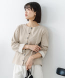 【C-FORTPOINT/フォートポイント】【袖裏と背裏に贅沢に別布をあしらいアクセントをプラス】バスク天竺クルーネックカーディガン 綿100% 柔らかい 肉厚感 ナチュラル カジュアル