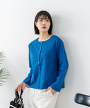 【C-FORTPOINT/フォートポイント】【袖裏と背裏に贅沢に別布をあしらいアクセントをプラス】バスク天竺クルーネックカーディガン 綿100% 柔らかい 肉厚感 ナチュラル カジュアル