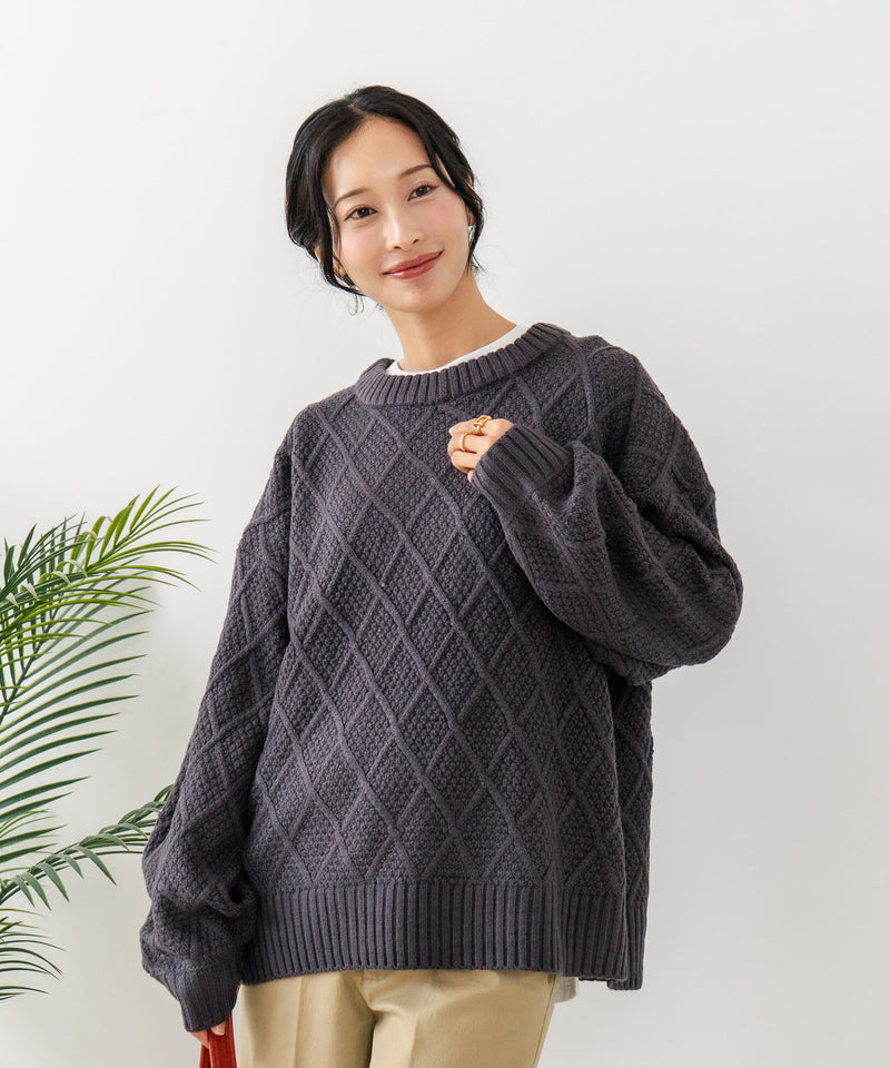 【C-FORT POINT/フォートポイント】柄編みクルーネックニットプルオーバー