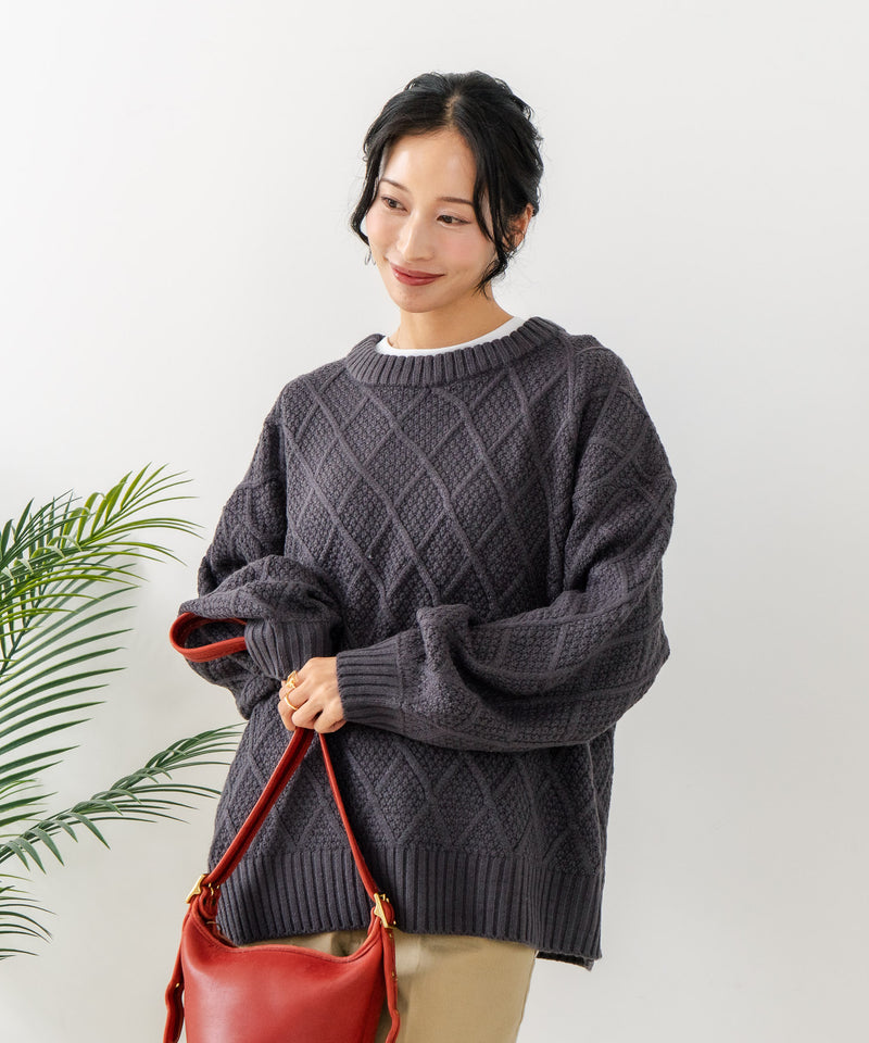 【C-FORT POINT/フォートポイント】柄編みクルーネックニットプルオーバー