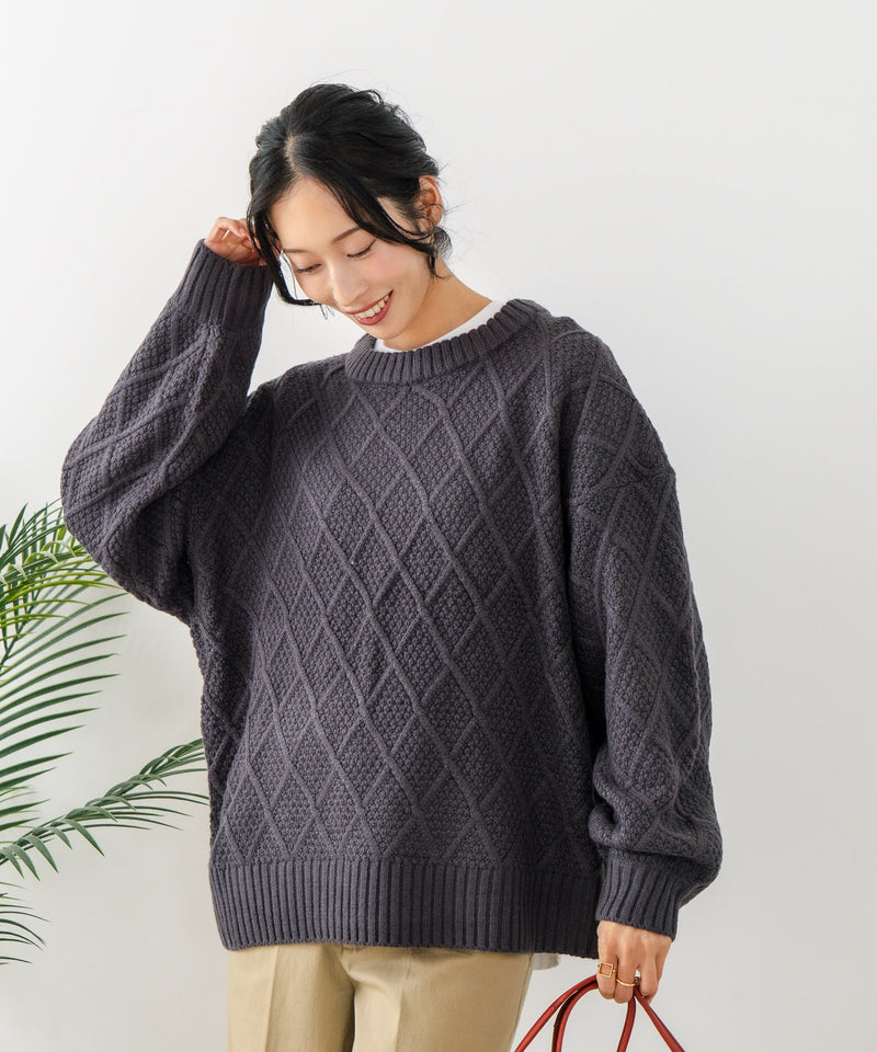 【C-FORT POINT/フォートポイント】柄編みクルーネックニットプルオーバー