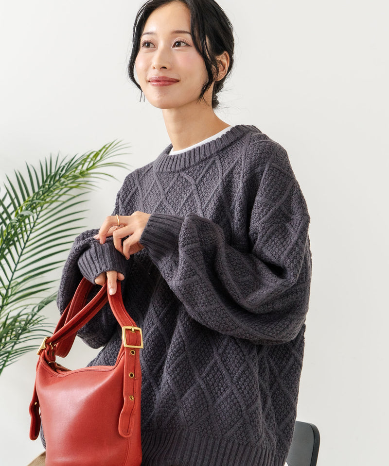 【C-FORT POINT/フォートポイント】柄編みクルーネックニットプルオーバー