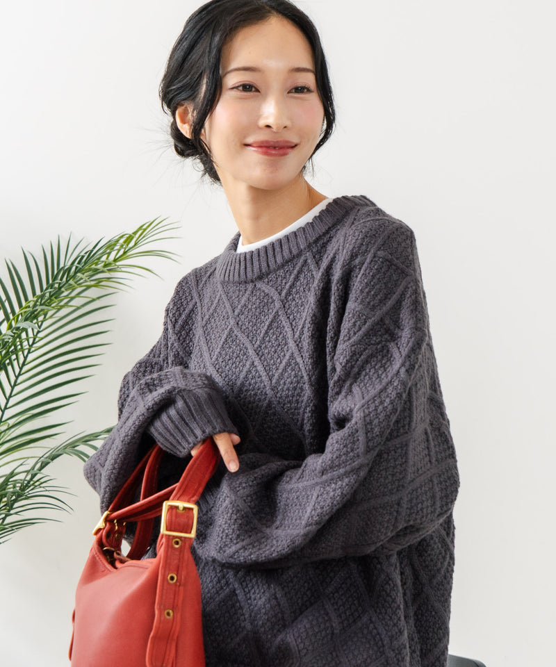 【C-FORT POINT/フォートポイント】柄編みクルーネックニットプルオーバー