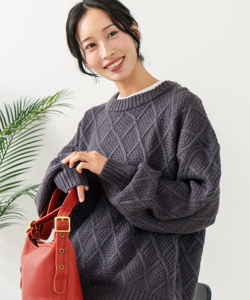 【C-FORT POINT/フォートポイント】柄編みクルーネックニットプルオーバー