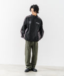 【BRKNHOME/ブロークンホーム】【身幅ゆったり ストレスフリーな着心地】袖総柄ライン 切り替え ナイロンジャケット ノームコア オーバーサイズ スタンドネック ビッグシルエット メンズライク ストリート ユニセックス