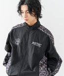 【BRKNHOME/ブロークンホーム】【身幅ゆったり ストレスフリーな着心地】袖総柄ライン 切り替え ナイロンジャケット ノームコア オーバーサイズ スタンドネック ビッグシルエット メンズライク ストリート ユニセックス