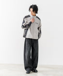 【BRKNHOME/ブロークンホーム】【身幅ゆったり ストレスフリーな着心地】袖総柄ライン 切り替え ナイロンジャケット ノームコア オーバーサイズ スタンドネック ビッグシルエット メンズライク ストリート ユニセックス