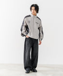 【BRKNHOME/ブロークンホーム】【身幅ゆったり ストレスフリーな着心地】袖総柄ライン 切り替え ナイロンジャケット ノームコア オーバーサイズ スタンドネック ビッグシルエット メンズライク ストリート ユニセックス
