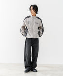 【BRKNHOME/ブロークンホーム】【身幅ゆったり ストレスフリーな着心地】袖総柄ライン 切り替え ナイロンジャケット ノームコア オーバーサイズ スタンドネック ビッグシルエット メンズライク ストリート ユニセックス