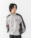 【BRKNHOME/ブロークンホーム】【身幅ゆったり ストレスフリーな着心地】袖総柄ライン 切り替え ナイロンジャケット ノームコア オーバーサイズ スタンドネック ビッグシルエット メンズライク ストリート ユニセックス