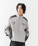 【BRKNHOME/ブロークンホーム】【身幅ゆったり ストレスフリーな着心地】袖総柄ライン 切り替え ナイロンジャケット ノームコア オーバーサイズ スタンドネック ビッグシルエット メンズライク ストリート ユニセックス