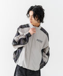 【BRKNHOME/ブロークンホーム】【身幅ゆったり ストレスフリーな着心地】袖総柄ライン 切り替え ナイロンジャケット ノームコア オーバーサイズ スタンドネック ビッグシルエット メンズライク ストリート ユニセックス