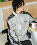 【BRKNHOME/ブロークンホーム】【身幅ゆったり ストレスフリーな着心地】袖総柄ライン 切り替え ナイロンジャケット ノームコア オーバーサイズ スタンドネック ビッグシルエット メンズライク ストリート ユニセックス