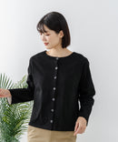 【C-FORTPOINT/フォートポイント】【袖裏と背裏に贅沢に別布をあしらいアクセントをプラス】バスク天竺クルーネックカーディガン 綿100% 柔らかい 肉厚感 ナチュラル カジュアル