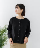 【C-FORTPOINT/フォートポイント】【袖裏と背裏に贅沢に別布をあしらいアクセントをプラス】バスク天竺クルーネックカーディガン 綿100% 柔らかい 肉厚感 ナチュラル カジュアル
