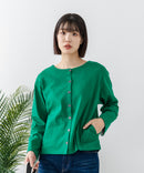 【C-FORTPOINT/フォートポイント】【袖裏と背裏に贅沢に別布をあしらいアクセントをプラス】バスク天竺クルーネックカーディガン 綿100% 柔らかい 肉厚感 ナチュラル カジュアル