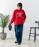 【DISCUS/ディスカス】【カレッジ調のブランドロゴプリントがアクセント】8分袖 ワイドシルエットTシャツ 綿100% カットソー ブランドロゴ カジュアル レイヤード アメカジ ストリート ❘ジーンズメイト公式オンラインショップ